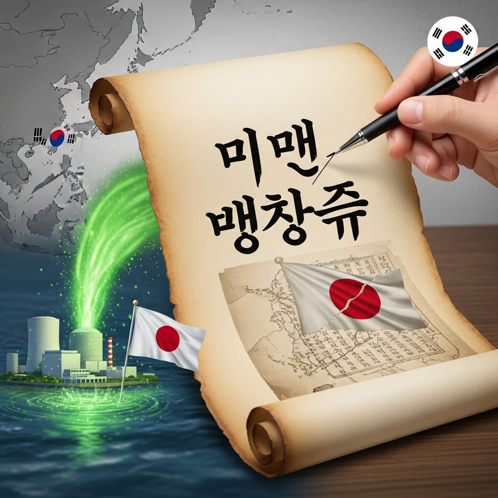 Illustration of 국익 우선 외교: 일본 오염수 및 역사 문제의 충격적이고 완벽한 중간 성적표
