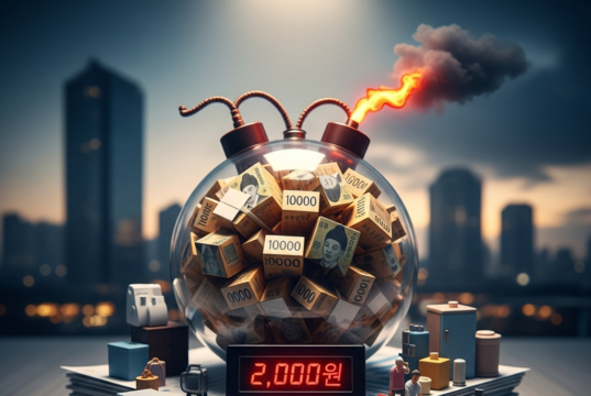 금리 인하가 부른 최악의 역설, 2,000조 가계부채의 충격적인 시한폭탄 Illustration of 금리 인하가 부른 최악의 역설, 2,000조 가계부채의 충격적인 시한폭탄
