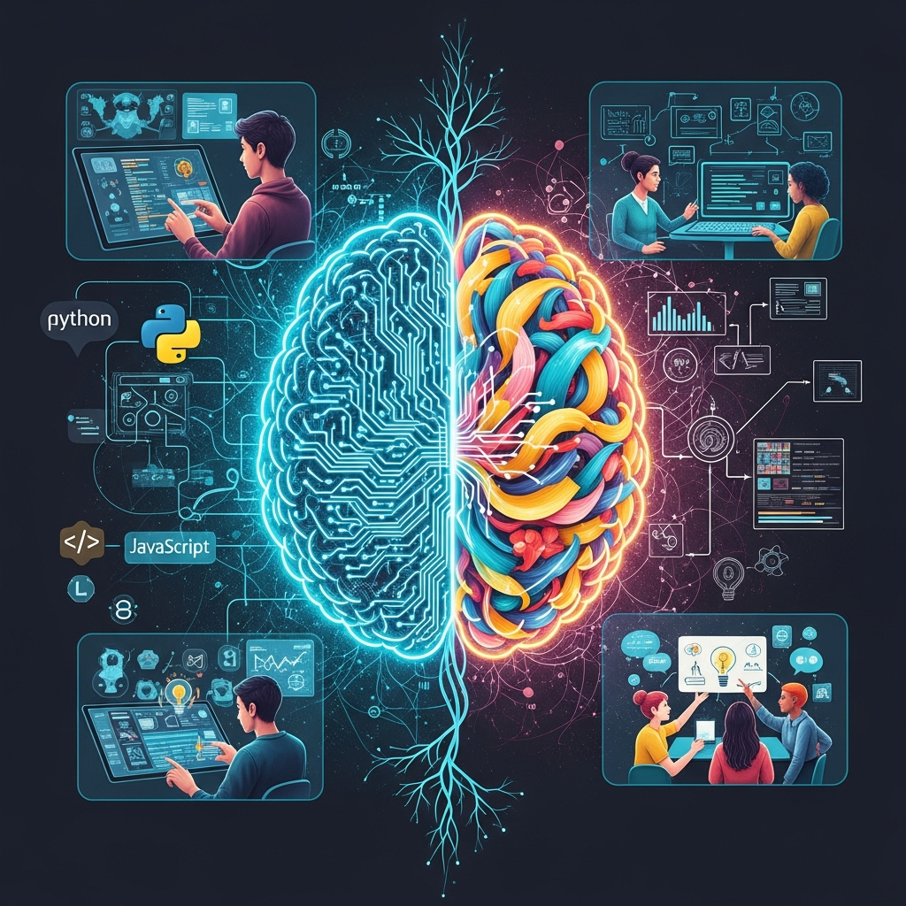 Illustration of 미래 교육: AI 코딩과 인간 기획력을 극대화하는 최고의 필수 전략