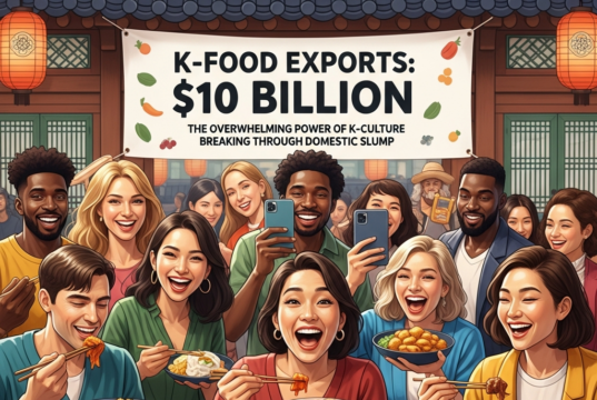K-푸드 수출 100억 달러, 내수 부진을 뚫는 압도적이고 완벽한 K-컬처의 힘 Illustration of K-푸드 수출 100억 달러, 내수 부진을 뚫는 압도적이고 완벽한 K-컬처의 힘